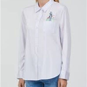 Equipment Blue & White Striped Button-Up Shirt w/ Cactus Pocket Detail